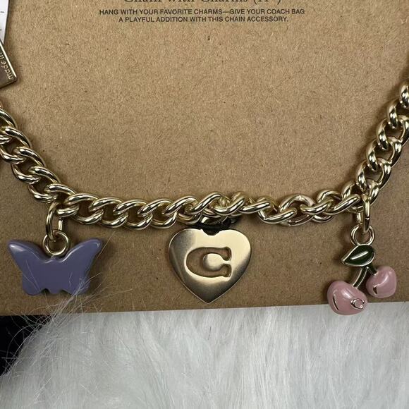 Coach Gold Swagger Chain with Charms, Cherry Strawberry Bow Heart CW663 NWT - Picture 8 of 10